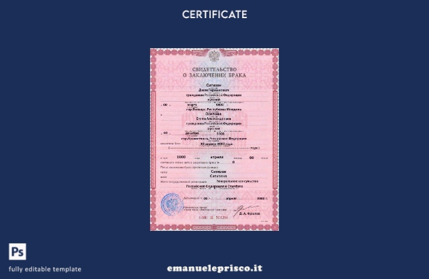 modello di certificato di matrimonio russo in stile verificato nel modello in fo